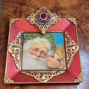 Vintage Styled Jeweled Plate. Red/Gold. One of a kind. Artist signed.